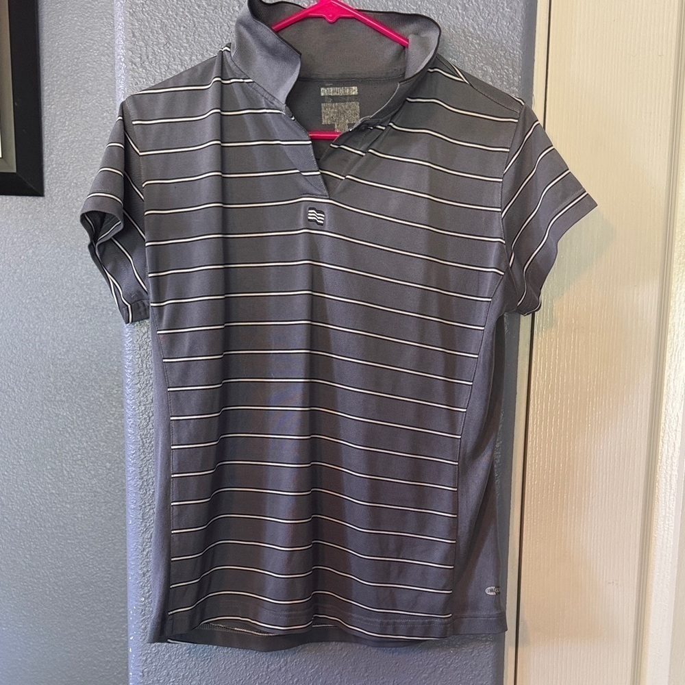 Adidas Women's Polo in Charcoal with Silver Stripes